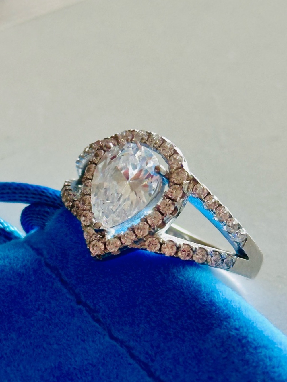925 Silver Pear/Teardrop 10MM Halo CZ Ring